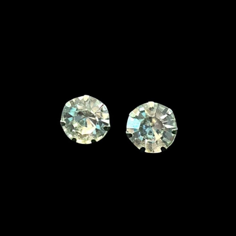 Blue-Tinted Round Diamente Stainless Steel Stud Earrings